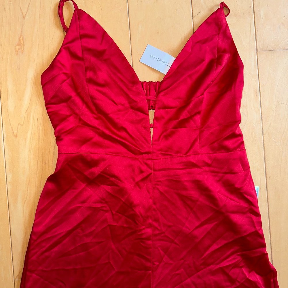 Dynamite Red Wide Leg Satin Jumpsuit